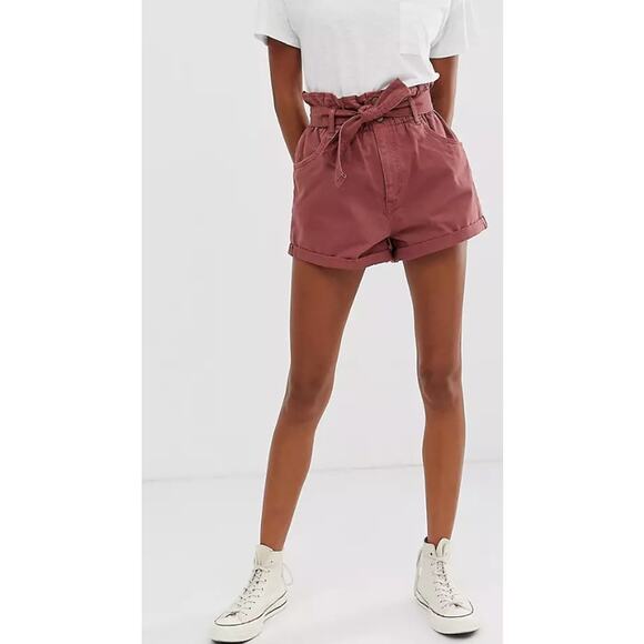 Abercrombie & Fitch Paperbag Shorts High Rise Elastic Waist in Rust Size‎ Small - Picture 1 of 7